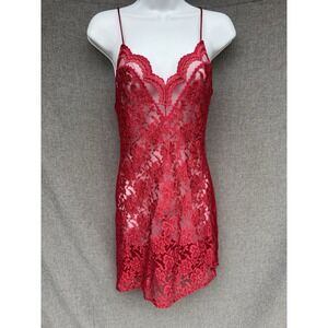 Vintage Delicates Lingerie Red Lace Slip Dress Size Small Sexy Sheer Floral